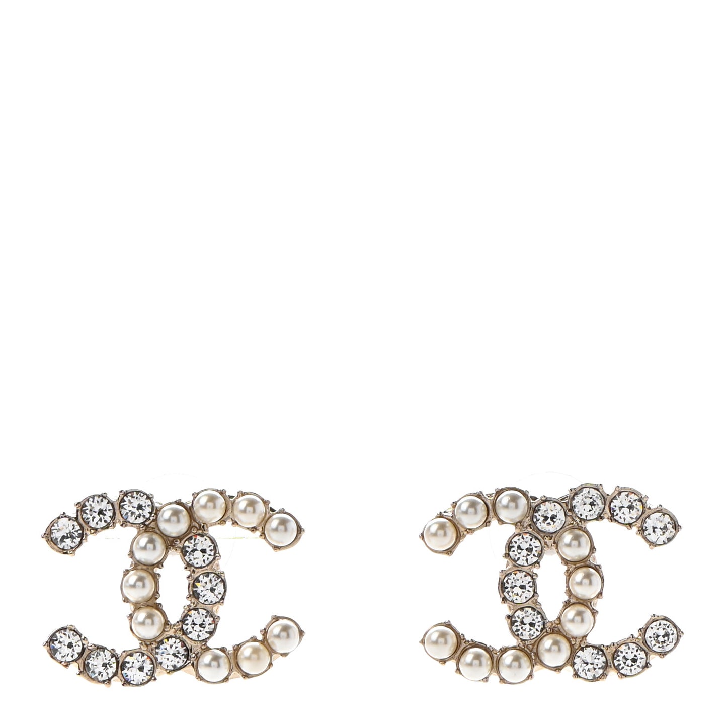 Crystal Pearl CC Dazzling Domino Earrings Gold