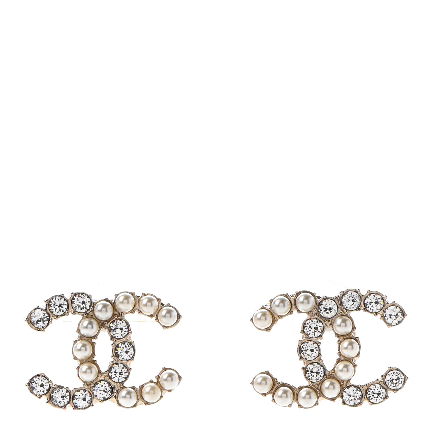 Chanel Crystal Pearl CC Dazzling Domino Earrings Gold 1 of 4