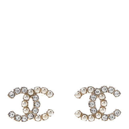 Chanel Crystal Pearl CC Dazzling Domino Earrings Gold 1 of 4