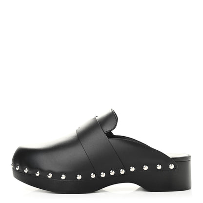 Hermes Calfskin Calya Mules 37 Black 1 of 8