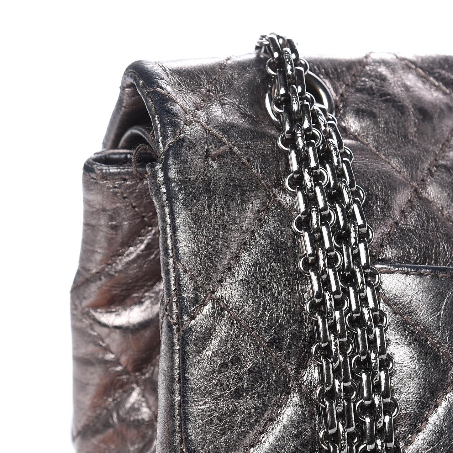 Metallic Aged Calfskin Quilted 2.55 Reissue 227 Flap Dark Silver