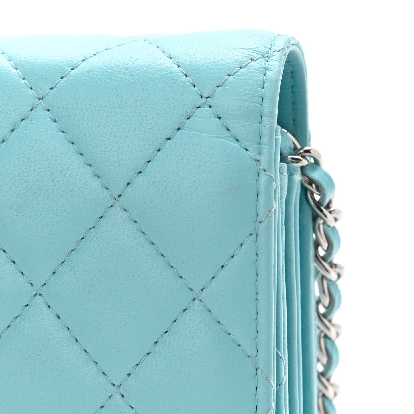 Lambskin Quilted Mini Wallet On Chain WOC Neon Blue