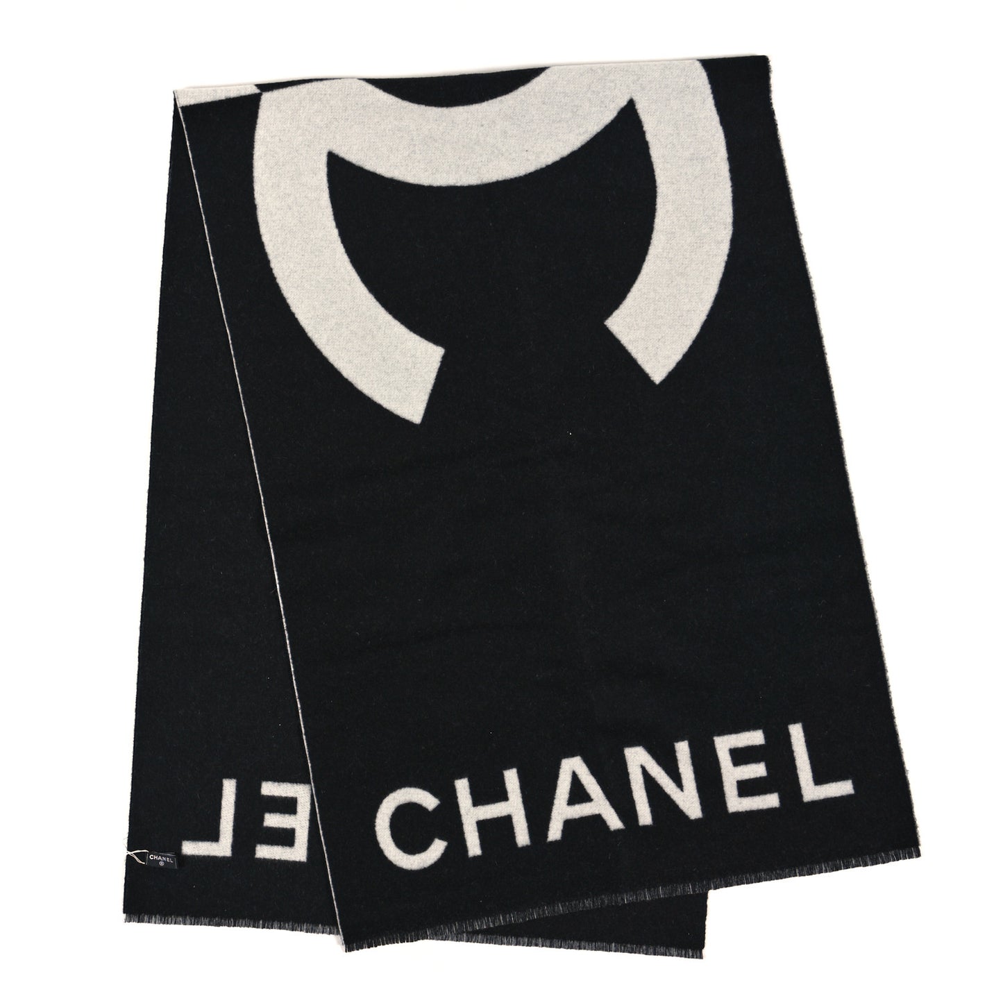 Cashmere CC Fringe Stole Black White