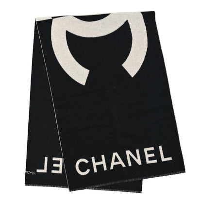 Chanel Cashmere CC Fringe Stole Black White 2 of 3