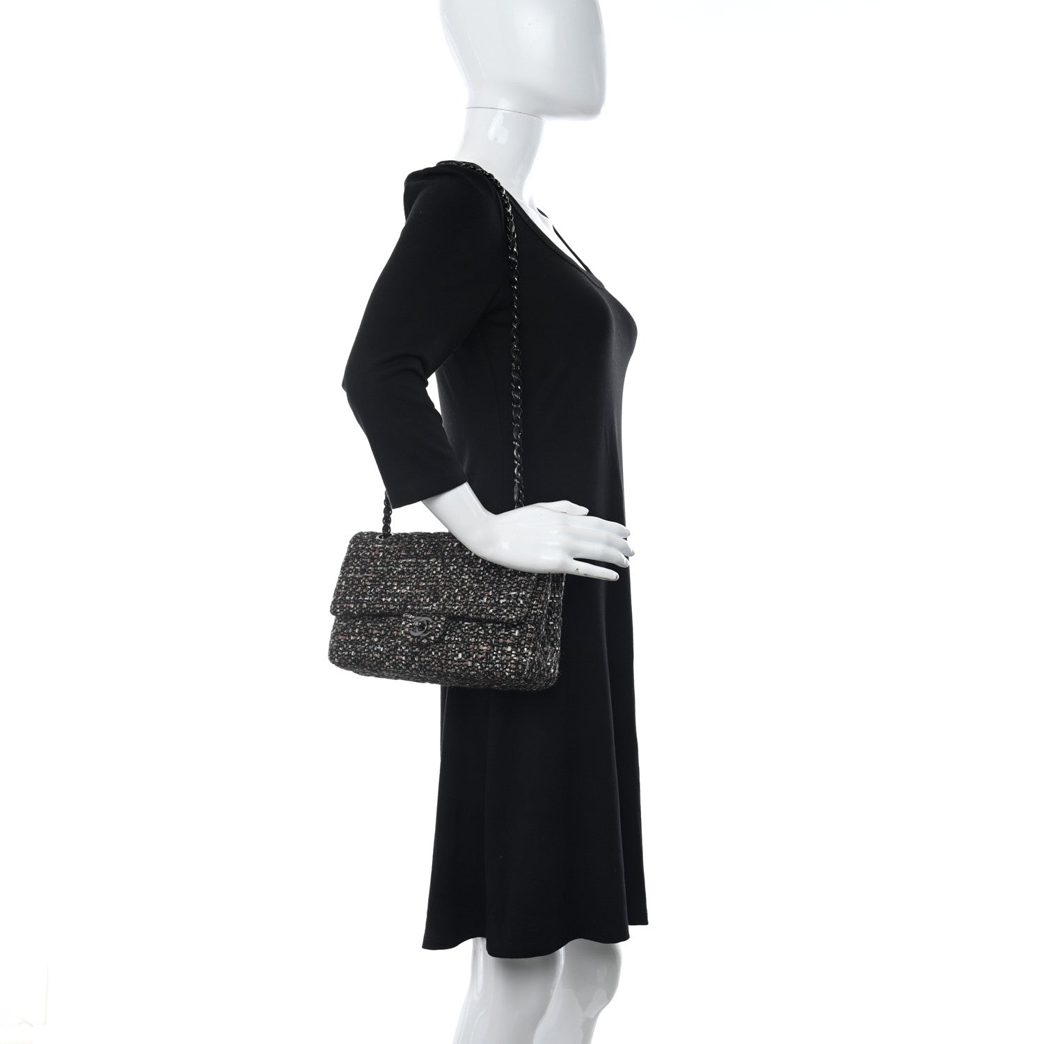 Chanel Tweed Quilted Medium Double Flap Brown 2 of 10