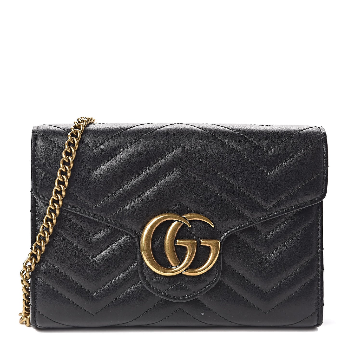 Calfskin Matelasse GG Marmont Chain Wallet Black
