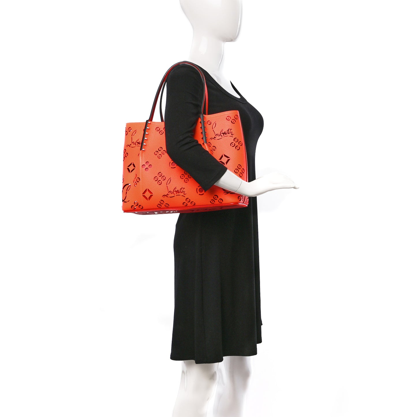 Calfskin Loubinthesky Small Perforated Cabarock Spikes Tote Orange