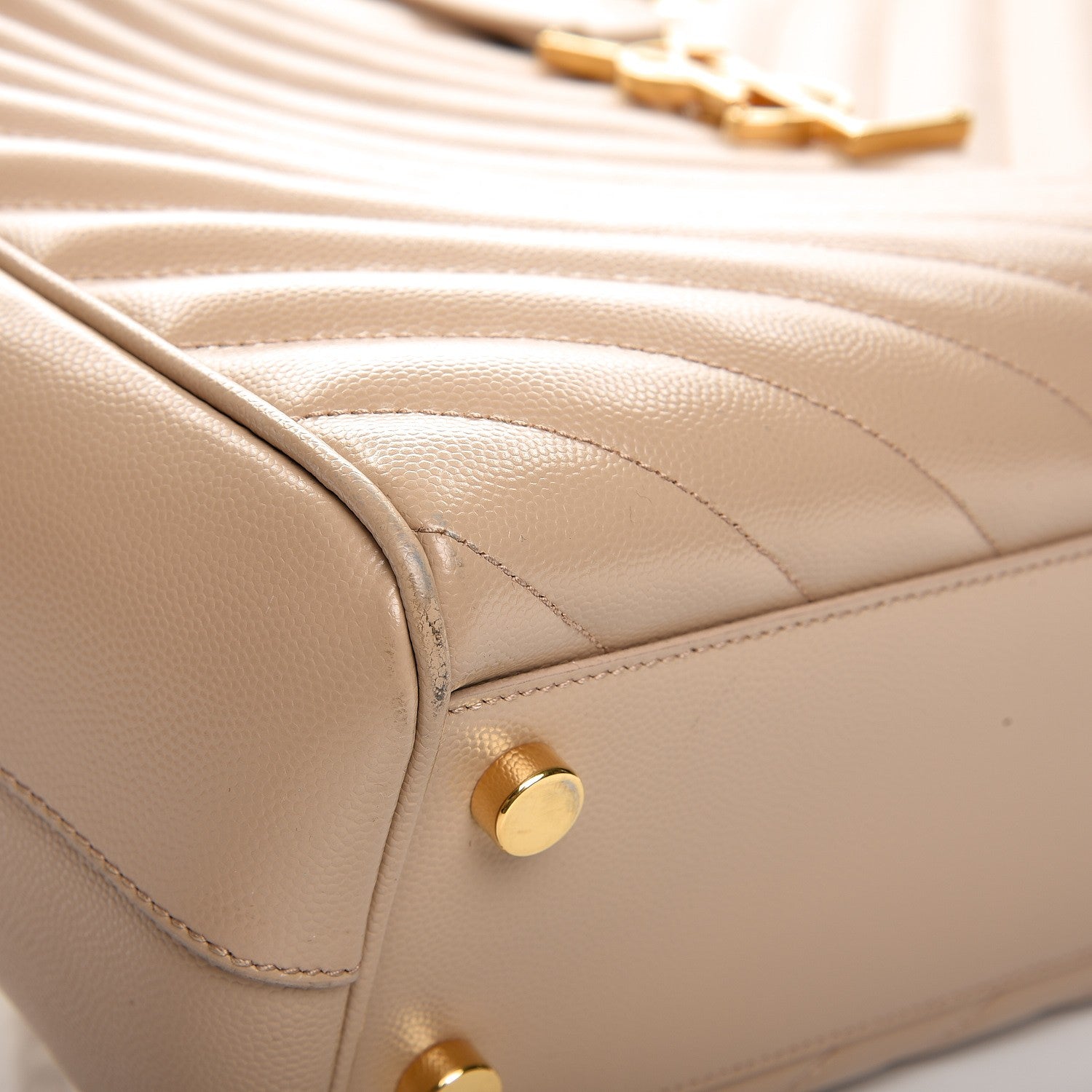 Saint Laurent Grain De Poudre Matelasse Chevron Monogram Shopping Bag Dark Beige 10 of 13