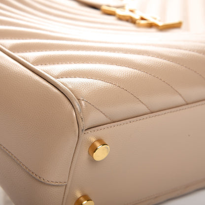 Saint Laurent Grain De Poudre Matelasse Chevron Monogram Shopping Bag Dark Beige 10 of 13