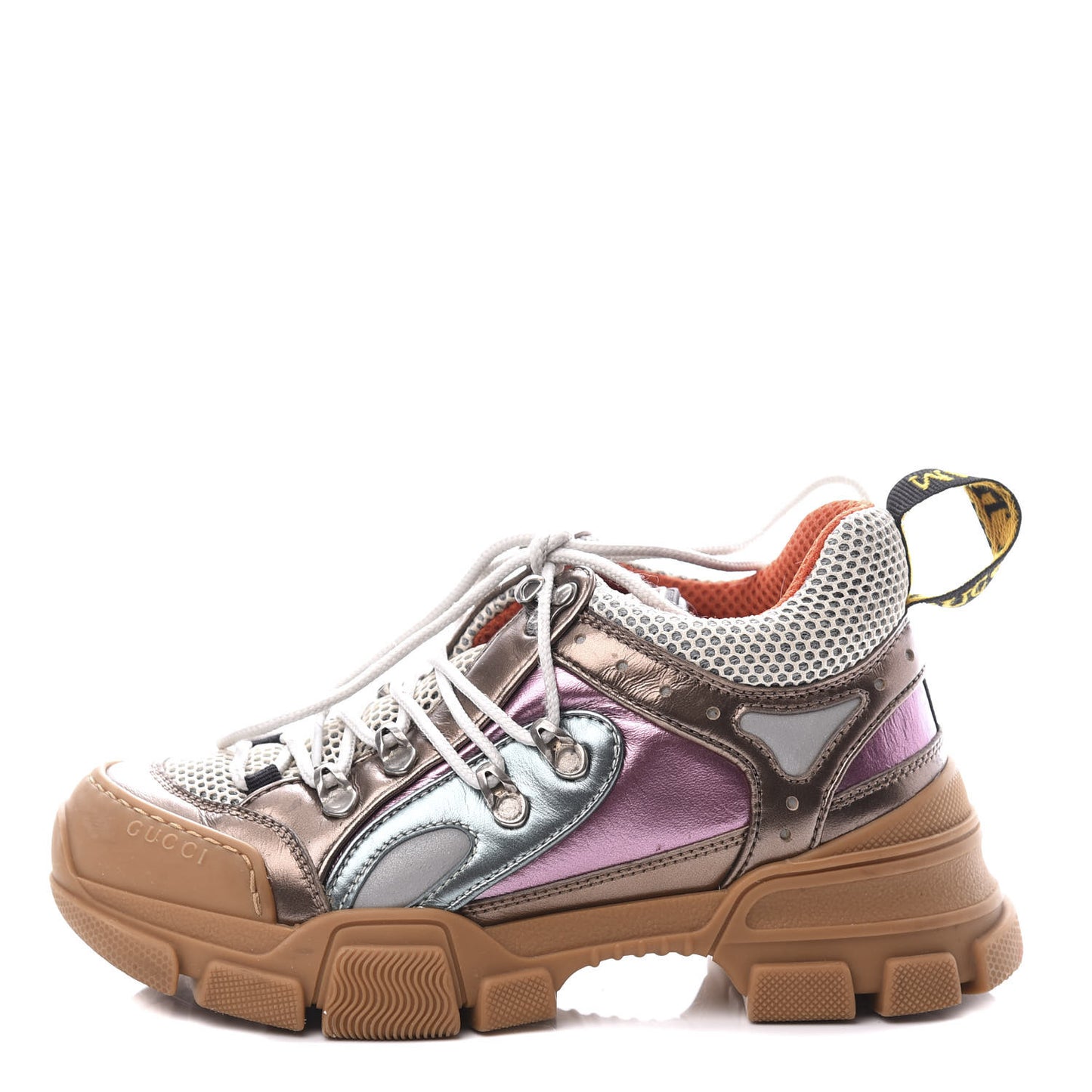 X SEGA Metallic Calfskin Mesh Womens Flashtrek Sneakers 35 Rame Mystic White Lago