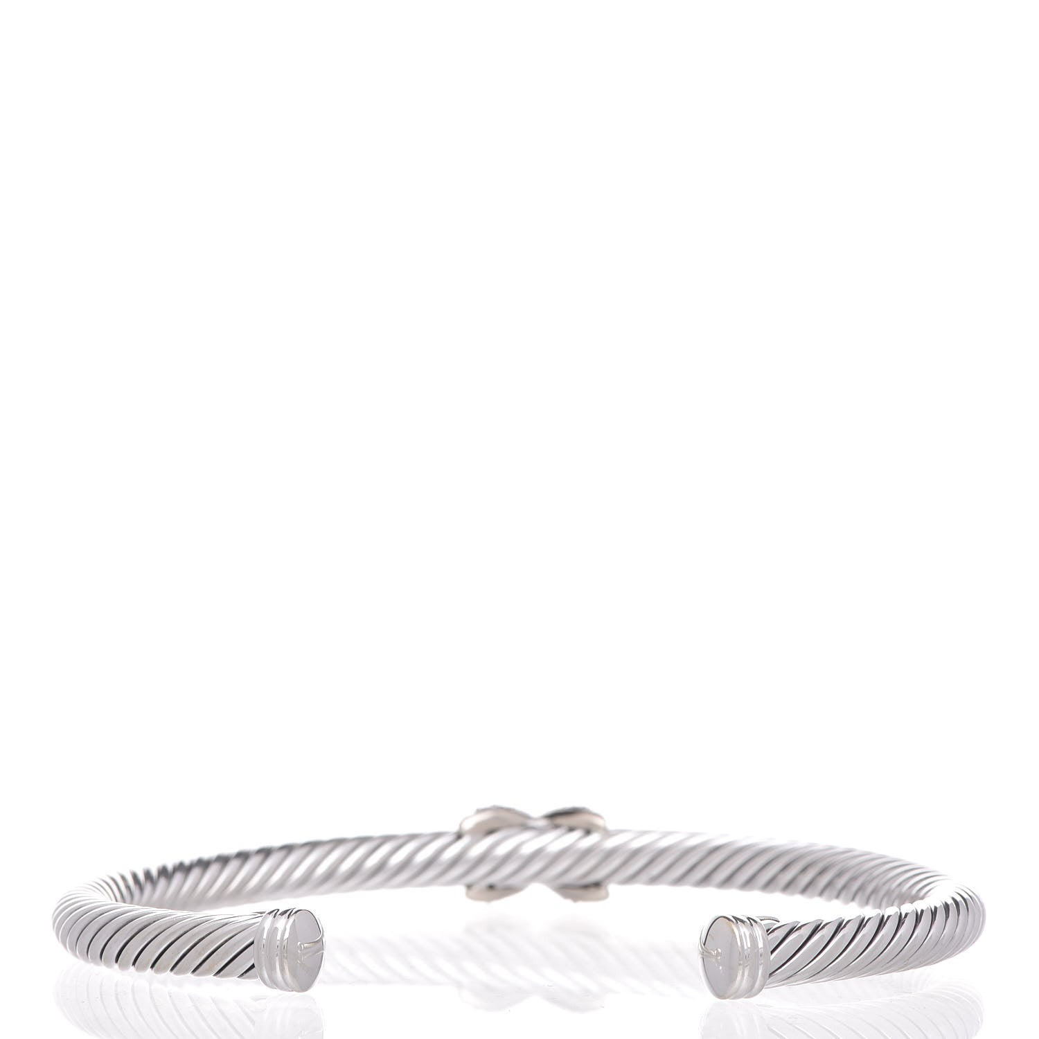 David Yurman Sterling Silver 18K White Gold Diamond Pave 5mm X Cable Bracelet 3 of 4