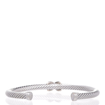 David Yurman Sterling Silver 18K White Gold Diamond Pave 5mm X Cable Bracelet 3 of 4