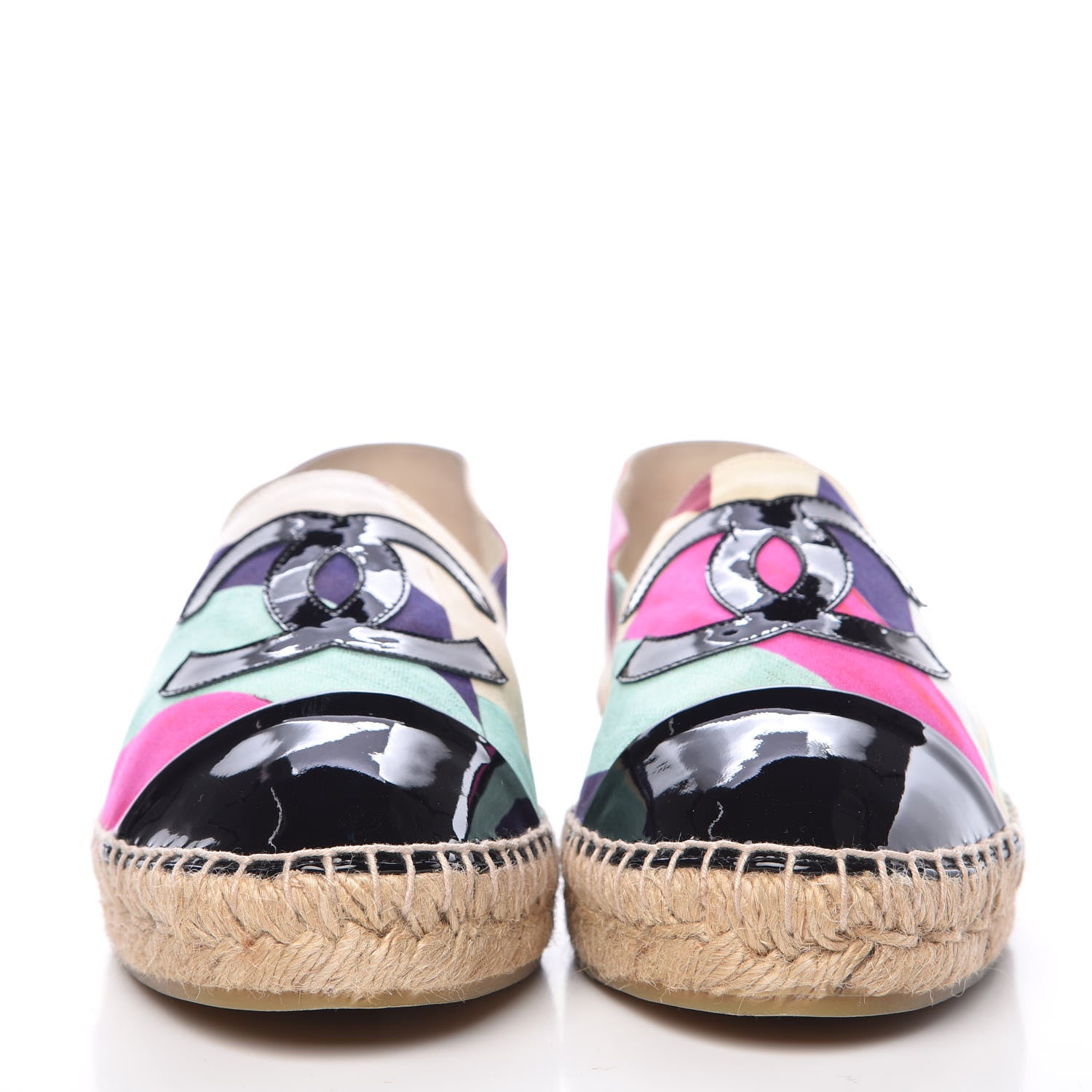 Chanel Patent Fabric Striped CC Espadrilles 42 Multicolor Black 2 of 12