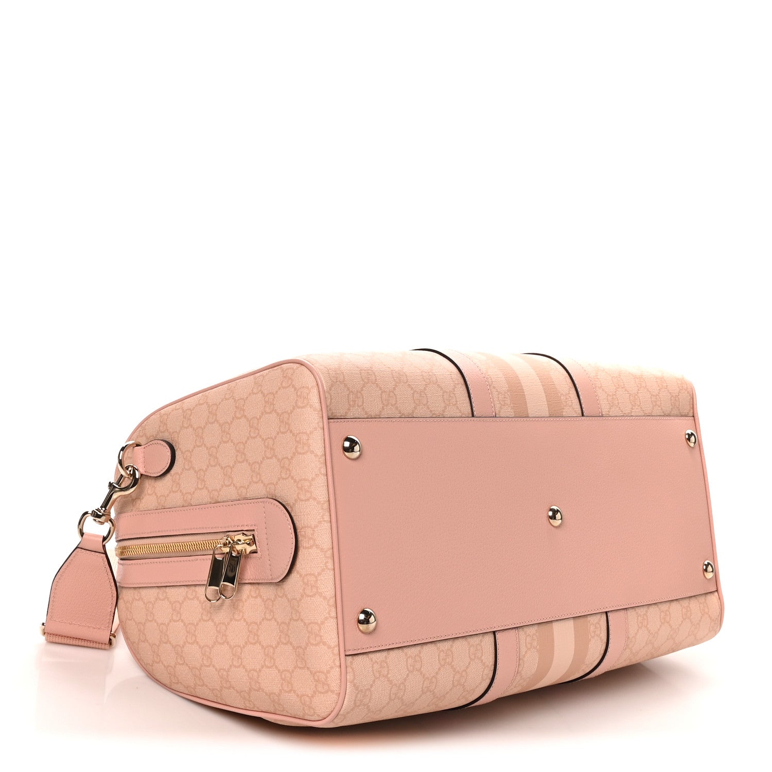 Gucci GG Supreme Monogram Textured Dollar Calfskin Web Medium Savoy Duffle Bag Rose Pink 3 of 9