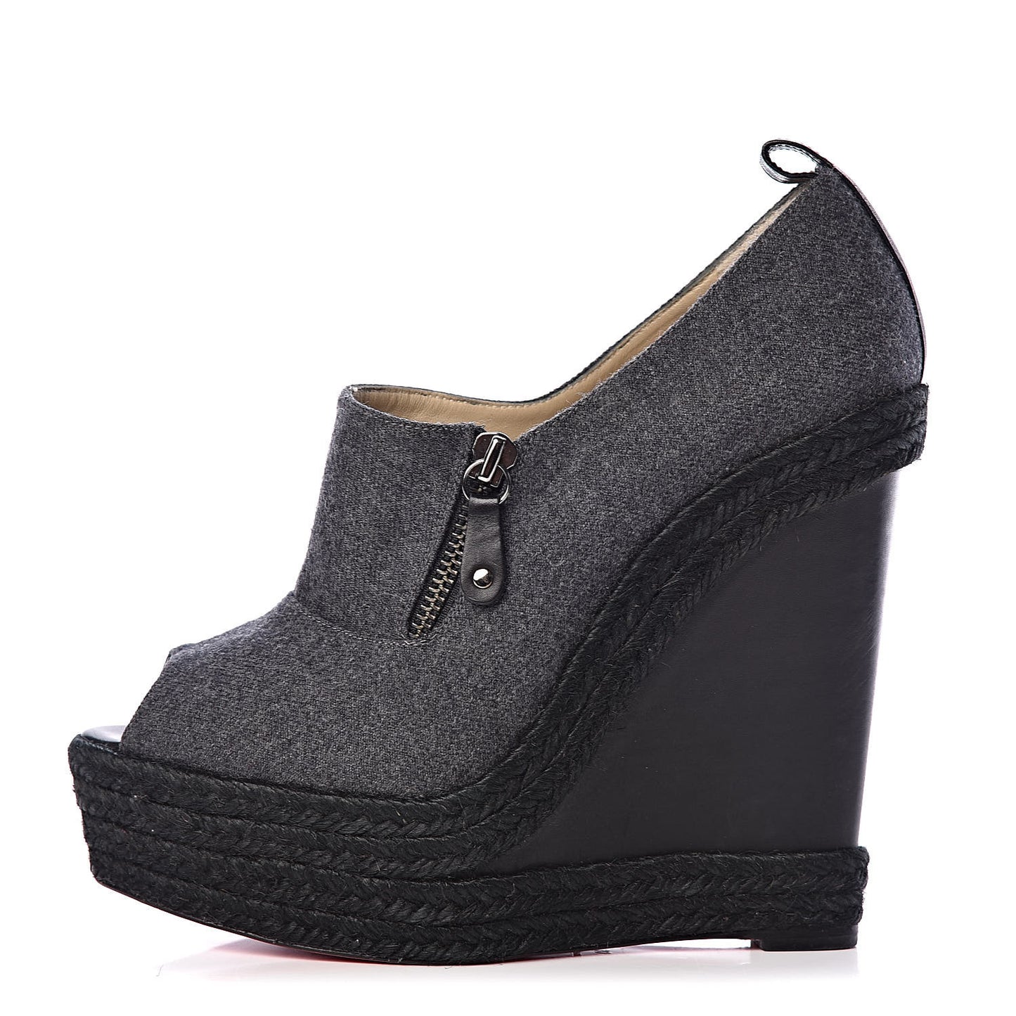 Flannel Rope Calfskin Deroba 140 Wedge Ankle Boots 39 Grey Black