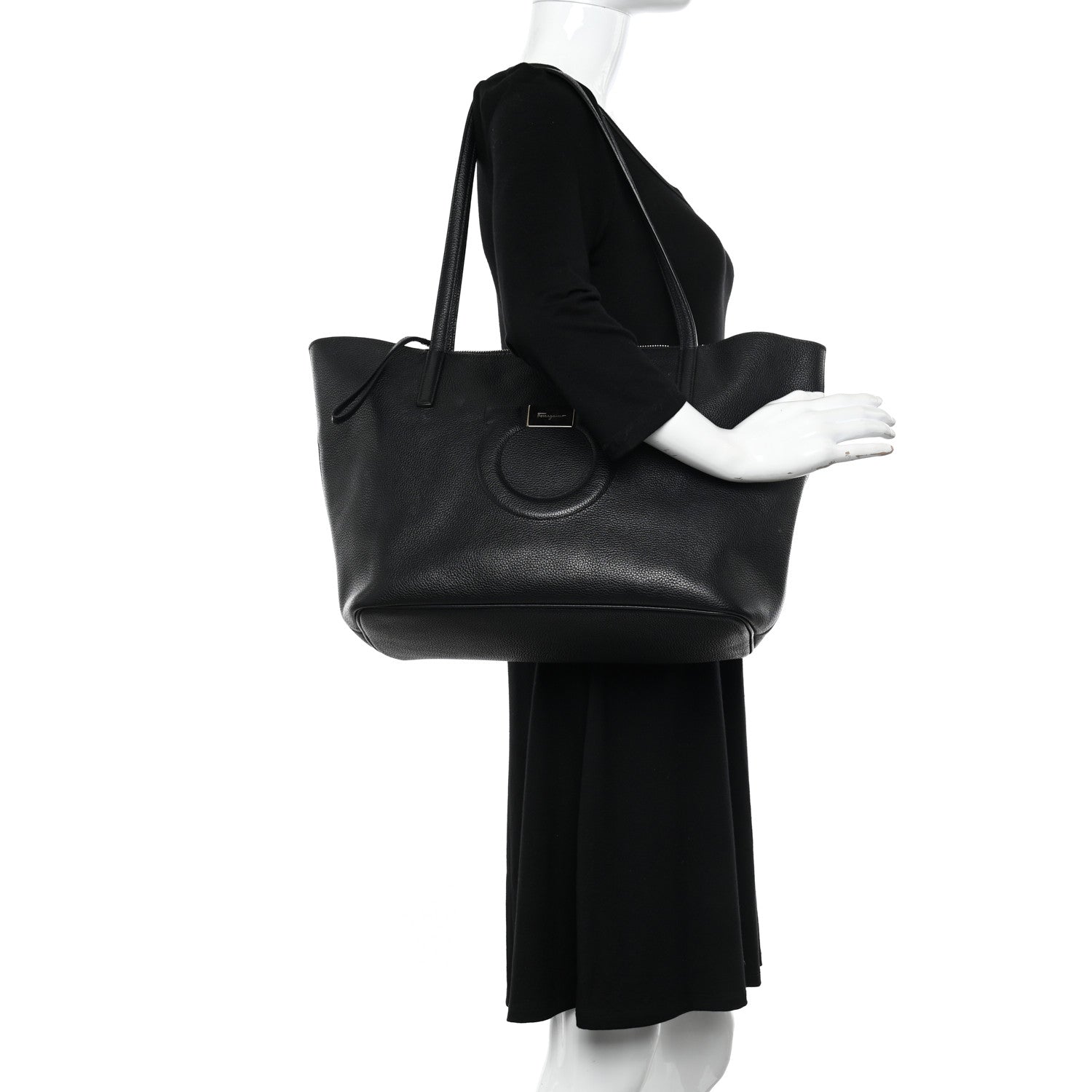 Salvatore Ferragamo Grainy Calfskin Medium Gancini Tote Black 2 of 12