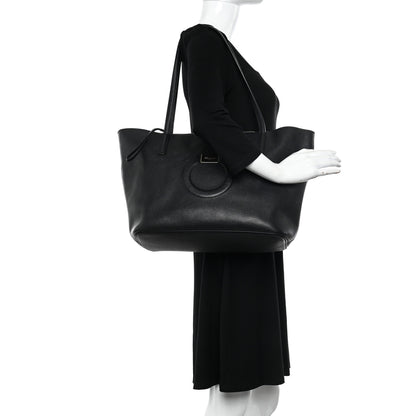 Salvatore Ferragamo Grainy Calfskin Medium Gancini Tote Black 2 of 12