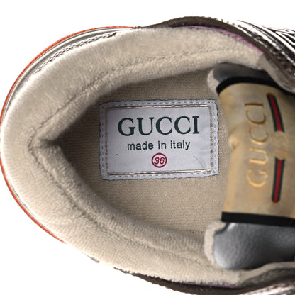 Gucci Calfskin Suede Mesh Lizard Embossed Womens Ultrapace Sneakers 36 Silver Anthracite Neon Orange 8 of 9