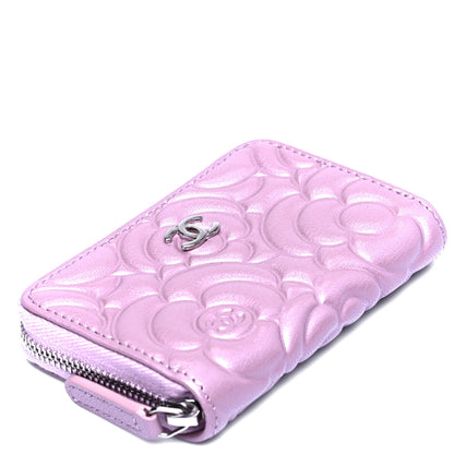Chanel Goatskin Camellia Embossed Zip Coin Purse Light Pink 5 of 5