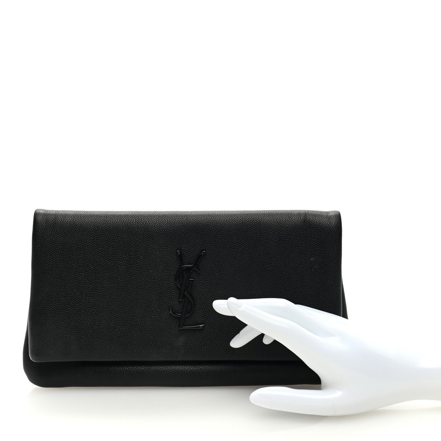 Saint Laurent Grain De Poudre West Hollywood Monogram Fold Over Clutch Black 2 of 6