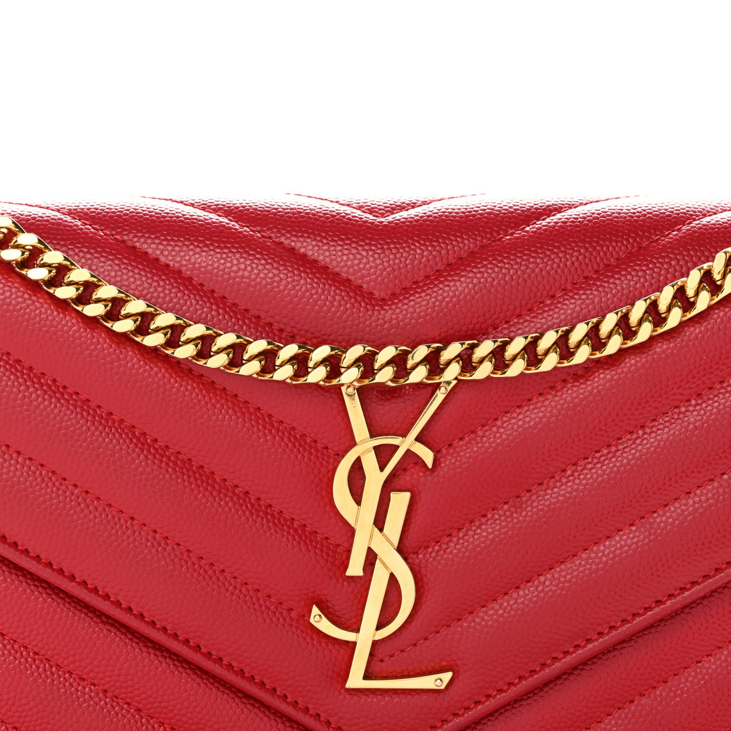 Grain De Poudre Matelasse Chevron Monogram Chain Wallet New Red