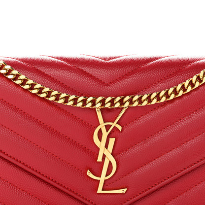 Saint Laurent Grain De Poudre Matelasse Chevron Monogram Chain Wallet New Red 9 of 12