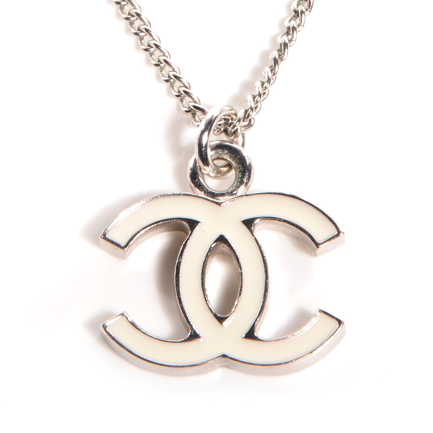 Enamel CC Necklace White