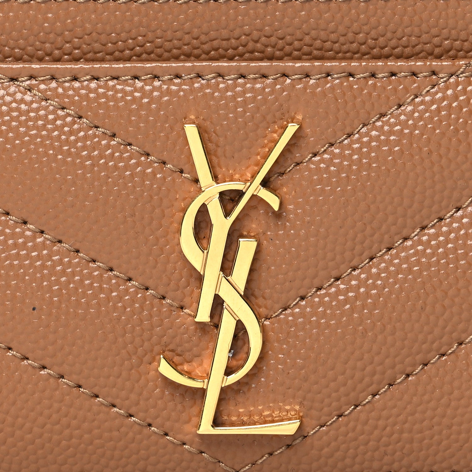 Saint Laurent Grain De Poudre Matelasse Chevron Monogram Credit Card Case Natural Dark 8 of 11