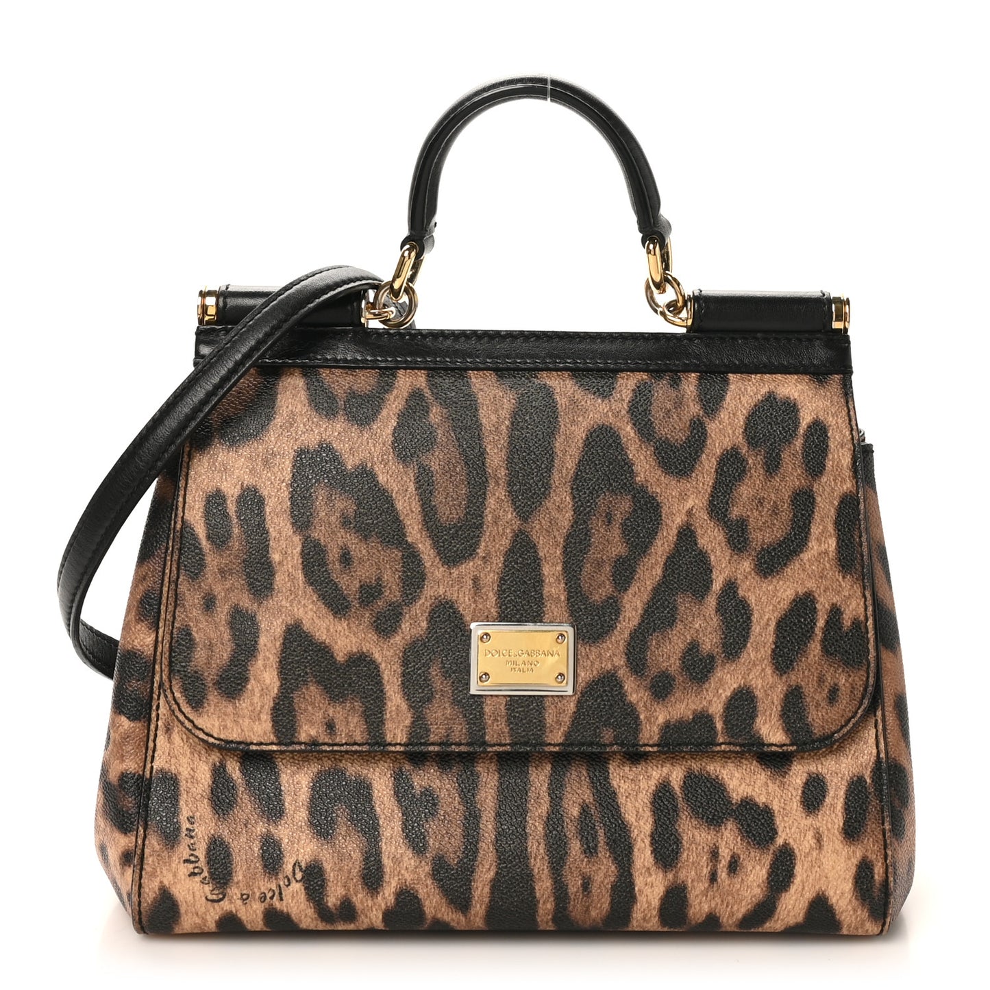 Dauphine Leopard Print Small Miss Sicily Satchel Black
