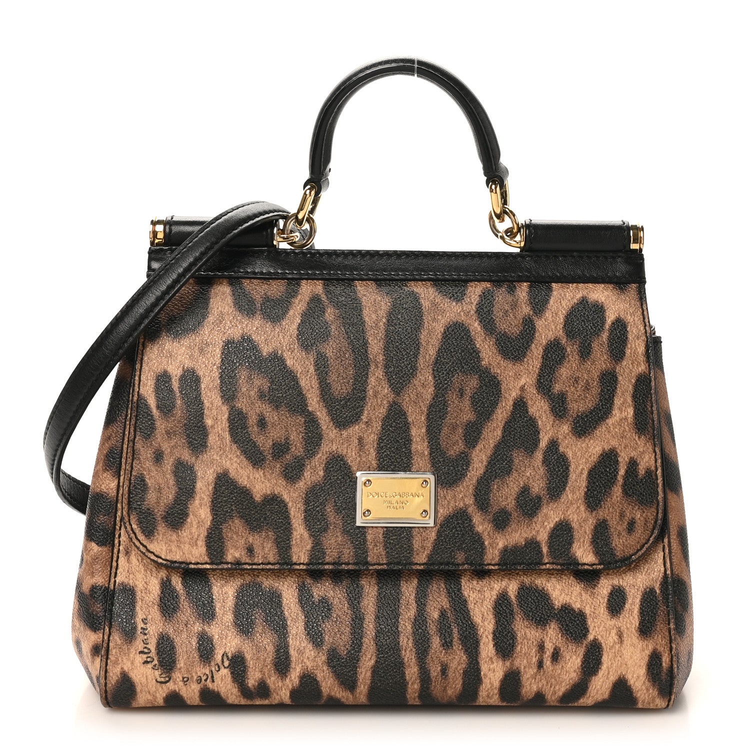 Dolce & Gabbana Dauphine Leopard Print Small Miss Sicily Satchel Black 1 of 9