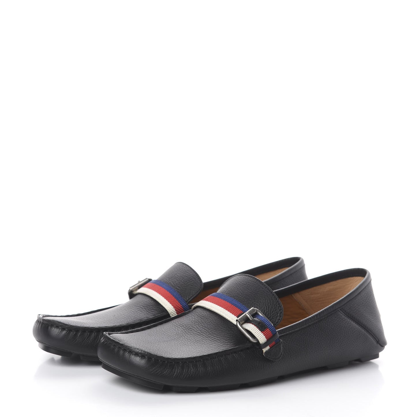 Calfskin Mens Web Sylvie Web Buckle Driver Loafers 9 Black