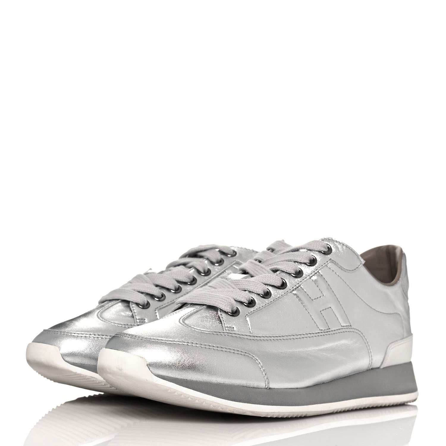 Hermes Metallic Nappa Womens Goal Sneakers 39 Argente 3 of 8