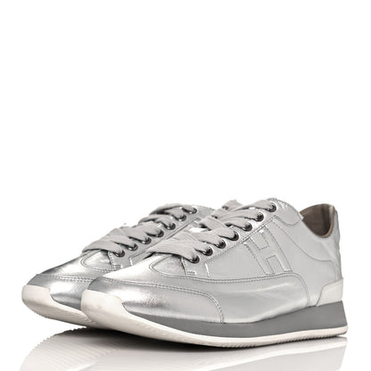 Hermes Metallic Nappa Womens Goal Sneakers 39 Argente 3 of 8