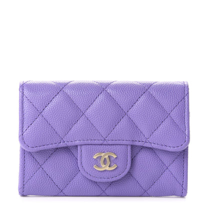 Chanel Caviar Quilted Flap Card Holder Wallet Purple 1 of 9