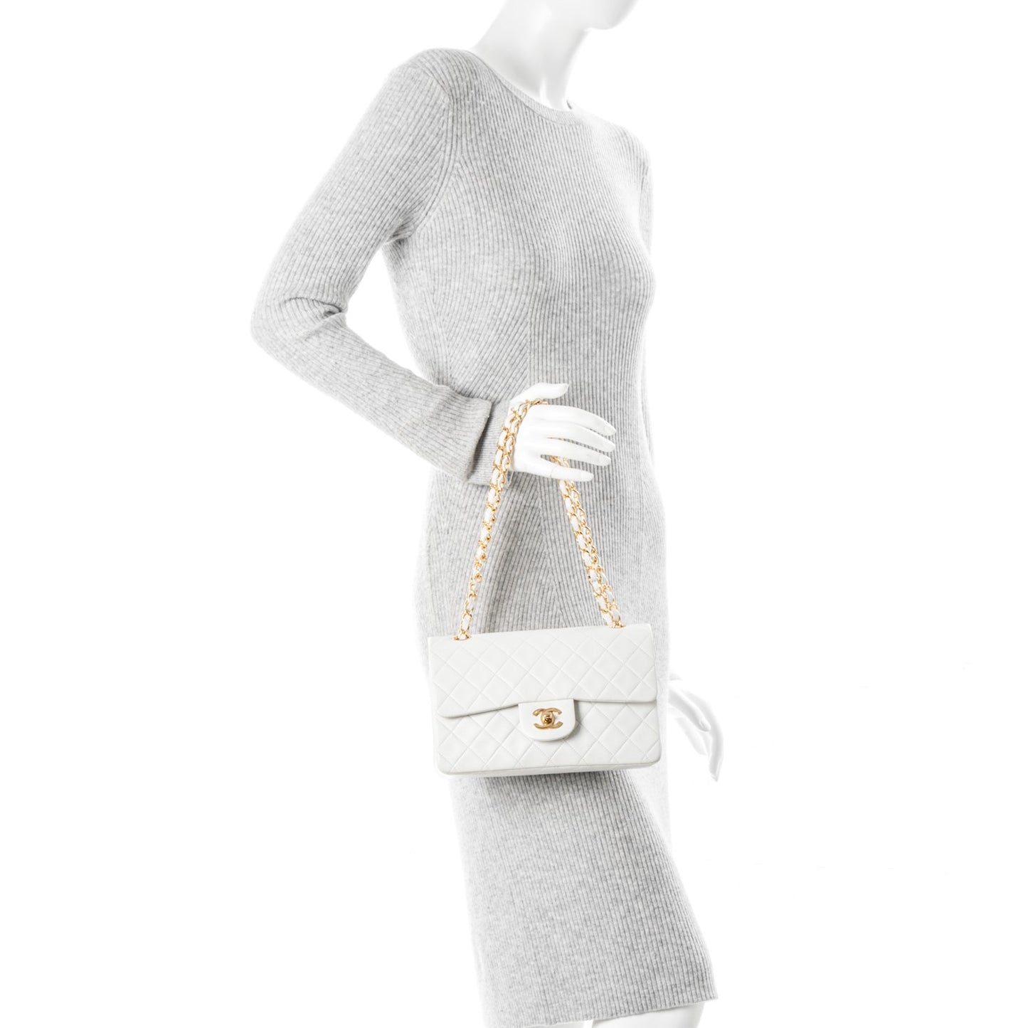 Lambskin Quilted Small Double Flap White