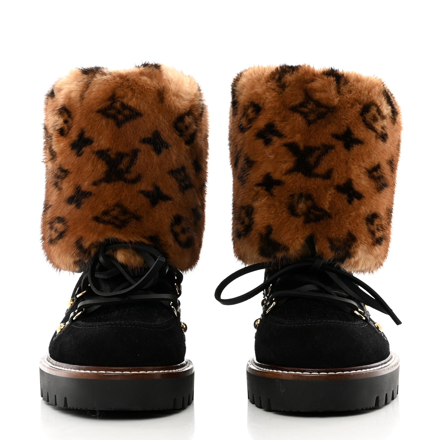 Calfskin Mink Fur LV Territory Ranger Combat Boots 37 Black