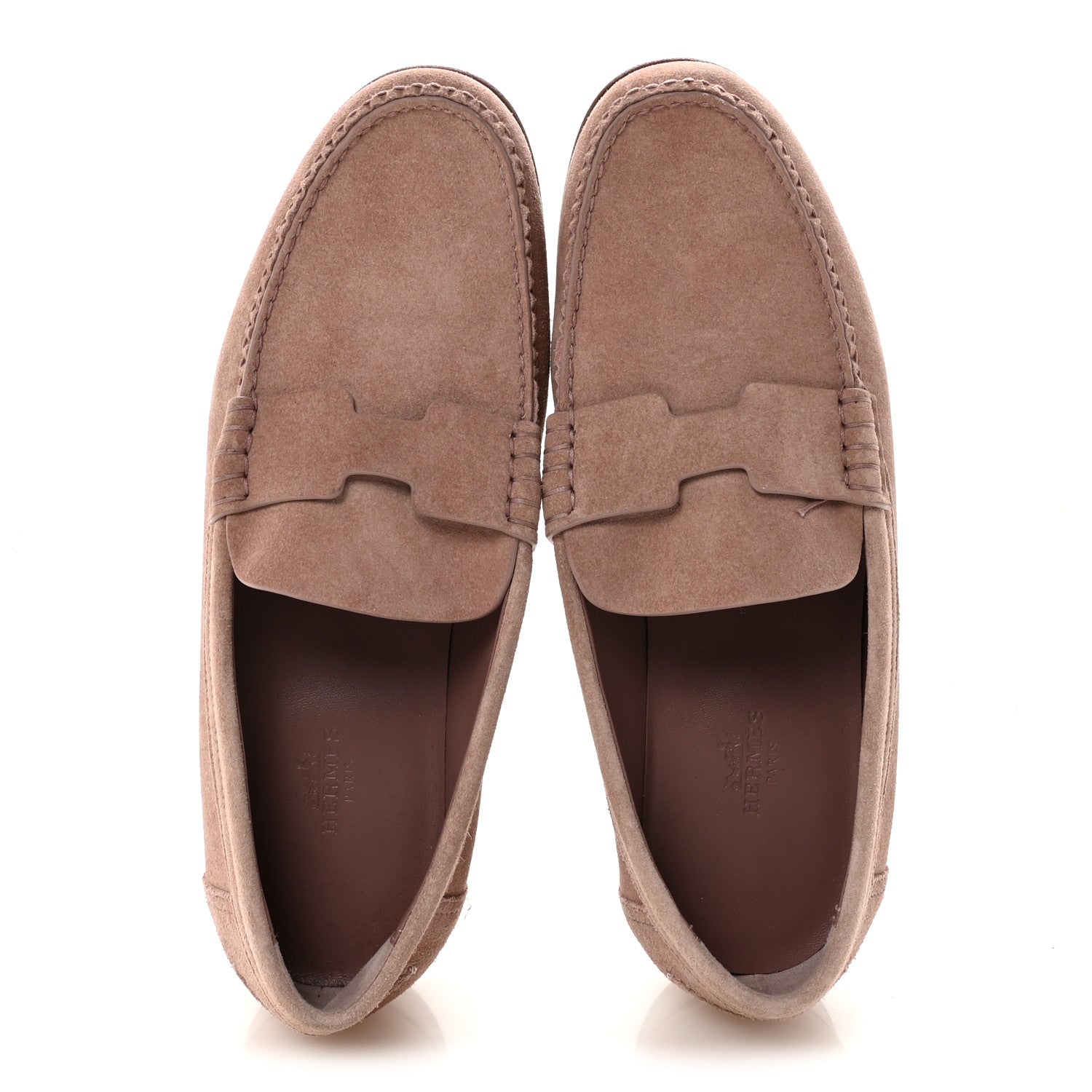 Hermes Suede Calfskin Womens Kennedy Loafers 38.5 Rose Antique 4 of 18