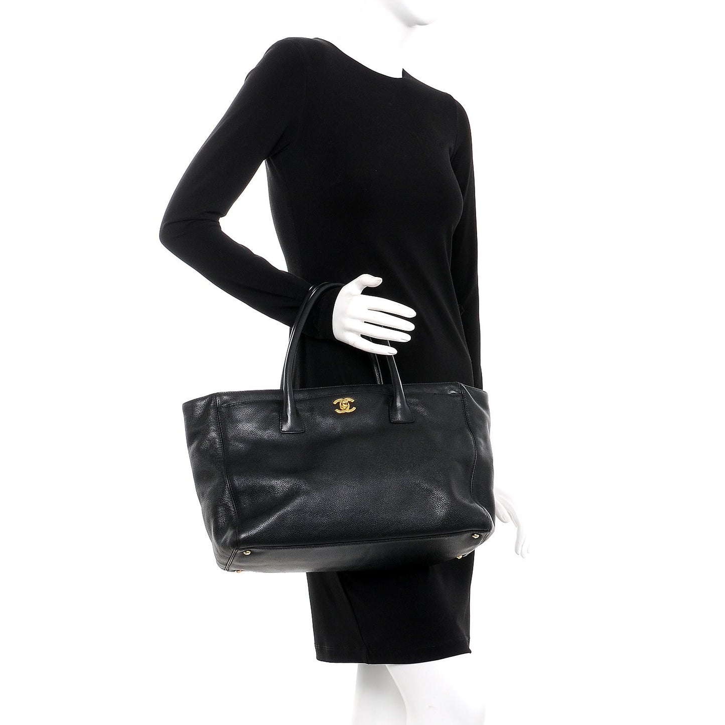 Calfskin Cerf Executive Shopper Tote Black
