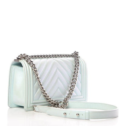 Chanel Iridescent Lambskin Chevron Quilted Medium Boy Flap Turquoise 3 of 10
