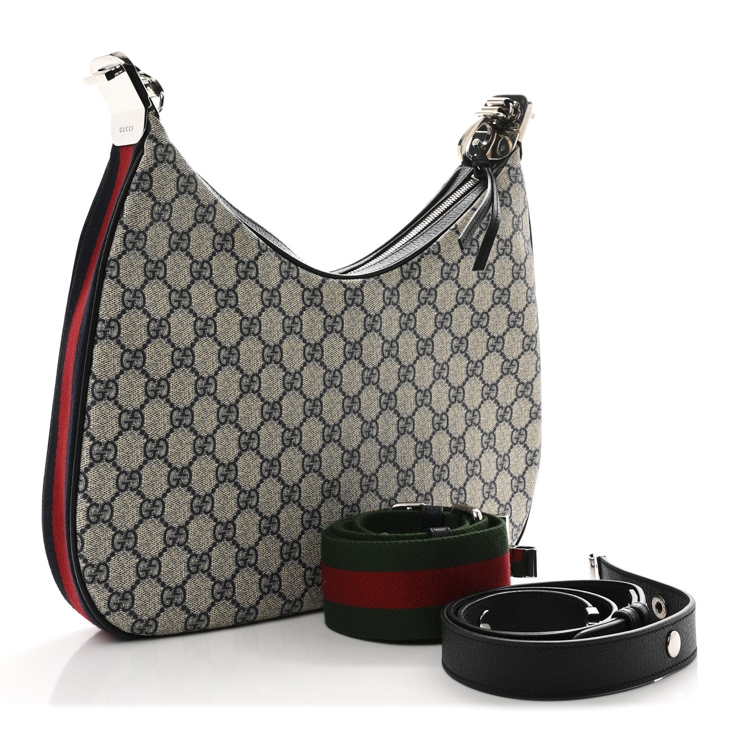 Gucci GG Supreme Monogram Textured Calfskin Web Large Attache Shoulder Bag Beige Blue 3 of 10