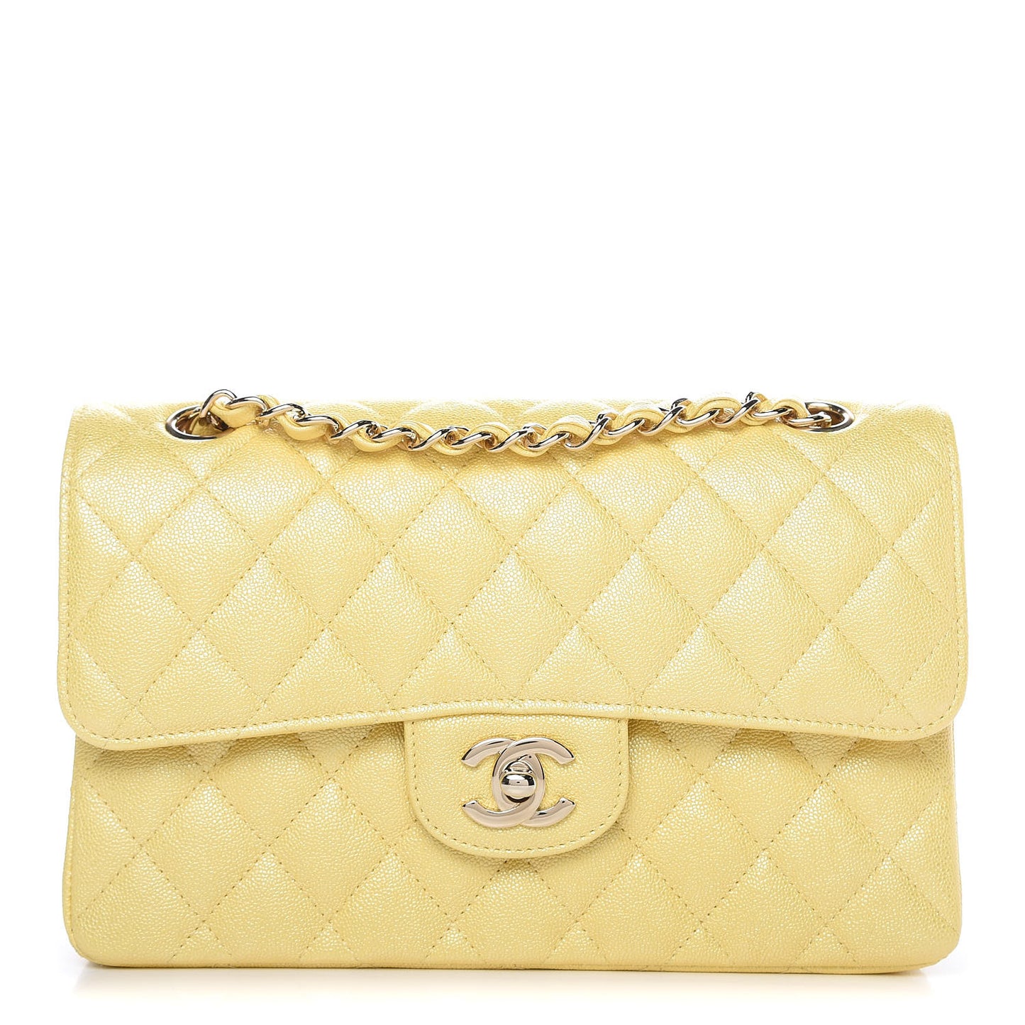 Iridescent Caviar Quilted Small Double Flap Yellow