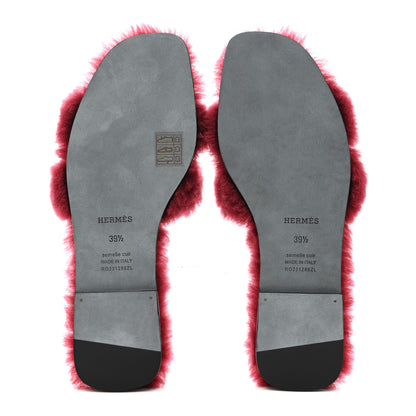 Hermes Woolskin Oran Sandals 39.5 Rouge H 6 of 9
