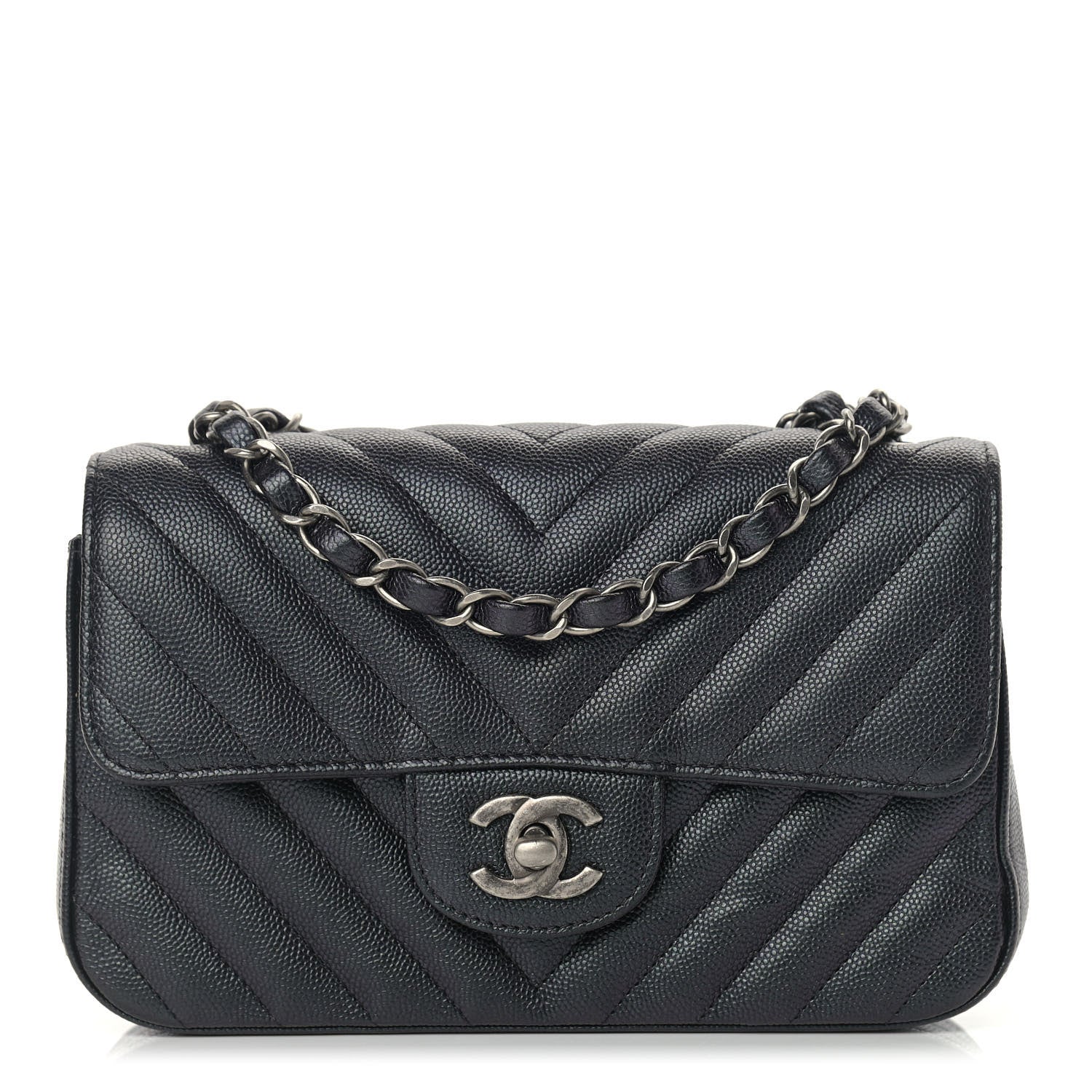 Chanel Iridescent Caviar Chevron Quilted Mini Rectangular Flap Black 1 of 9