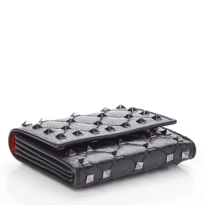 Valentino Garavani Craquele Nappa Rockstud Spike Bi-Fold Card Holder Black 4 of 8