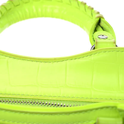 Balenciaga Semi Shiny Calfskin Crocodile Embossed Neo Classic Silver Hardware Mini City Fluo Yellow 21 of 26
