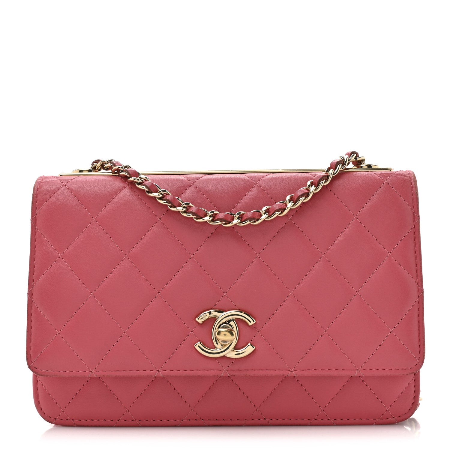 Chanel Lambskin Quilted Trendy CC Wallet On Chain WOC Bright Pink 1 of 18