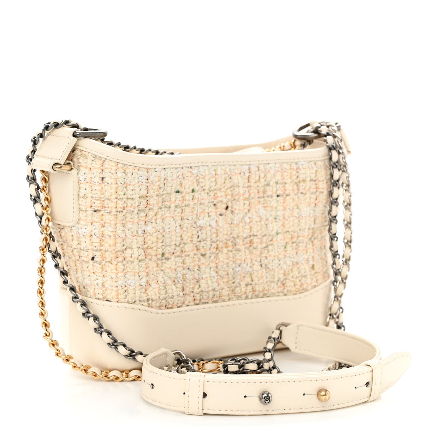 Tweed Calfskin Quilted Small Gabrielle Hobo Beige Ivory