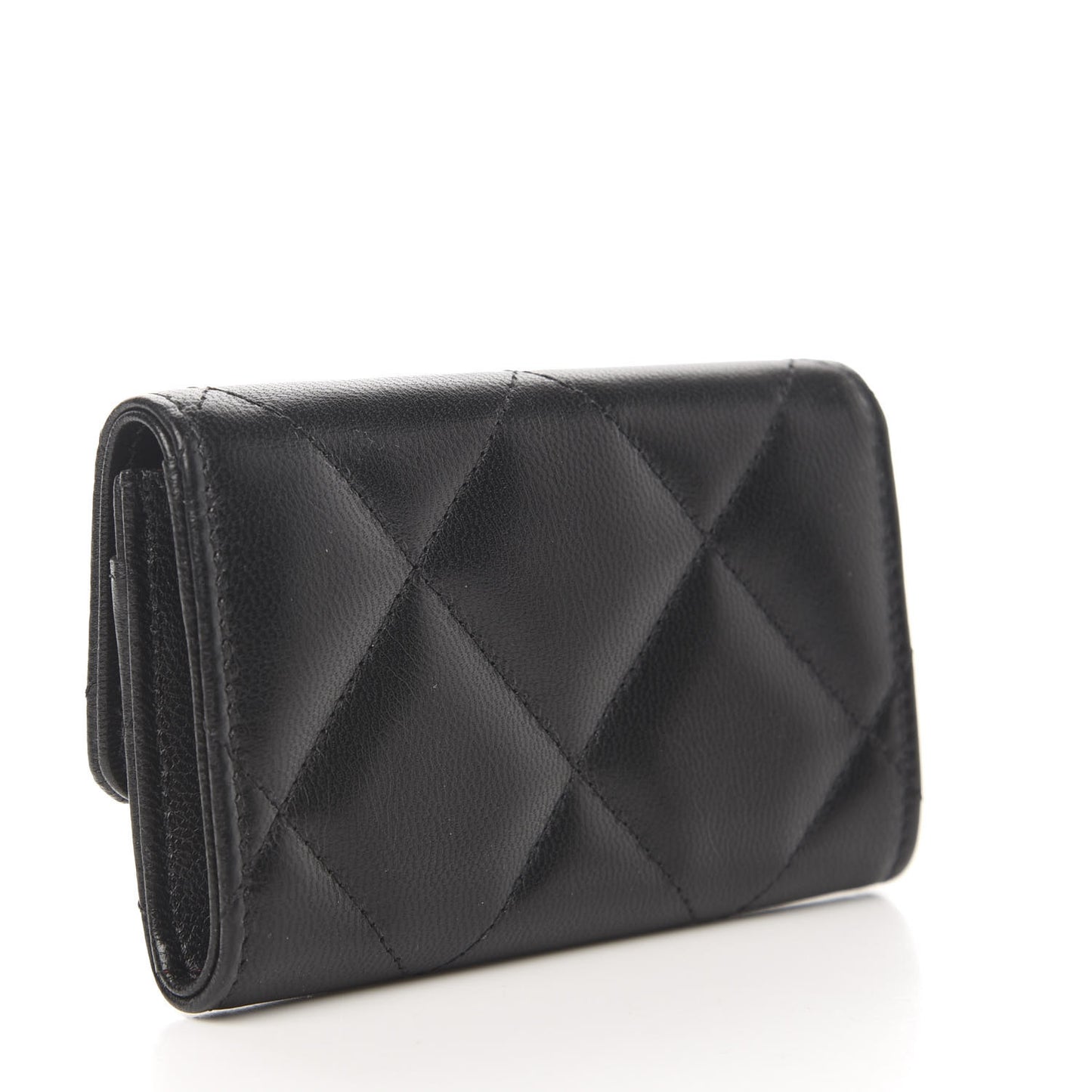 Lambskin Quilted Chanel 19 Flap Card Holder Black