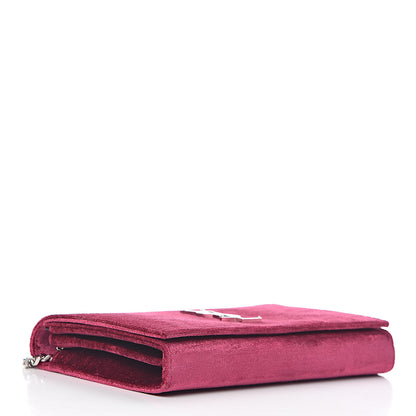 Saint Laurent Textured Velour Monogram Chain Wallet Rose Wine 4 of 11