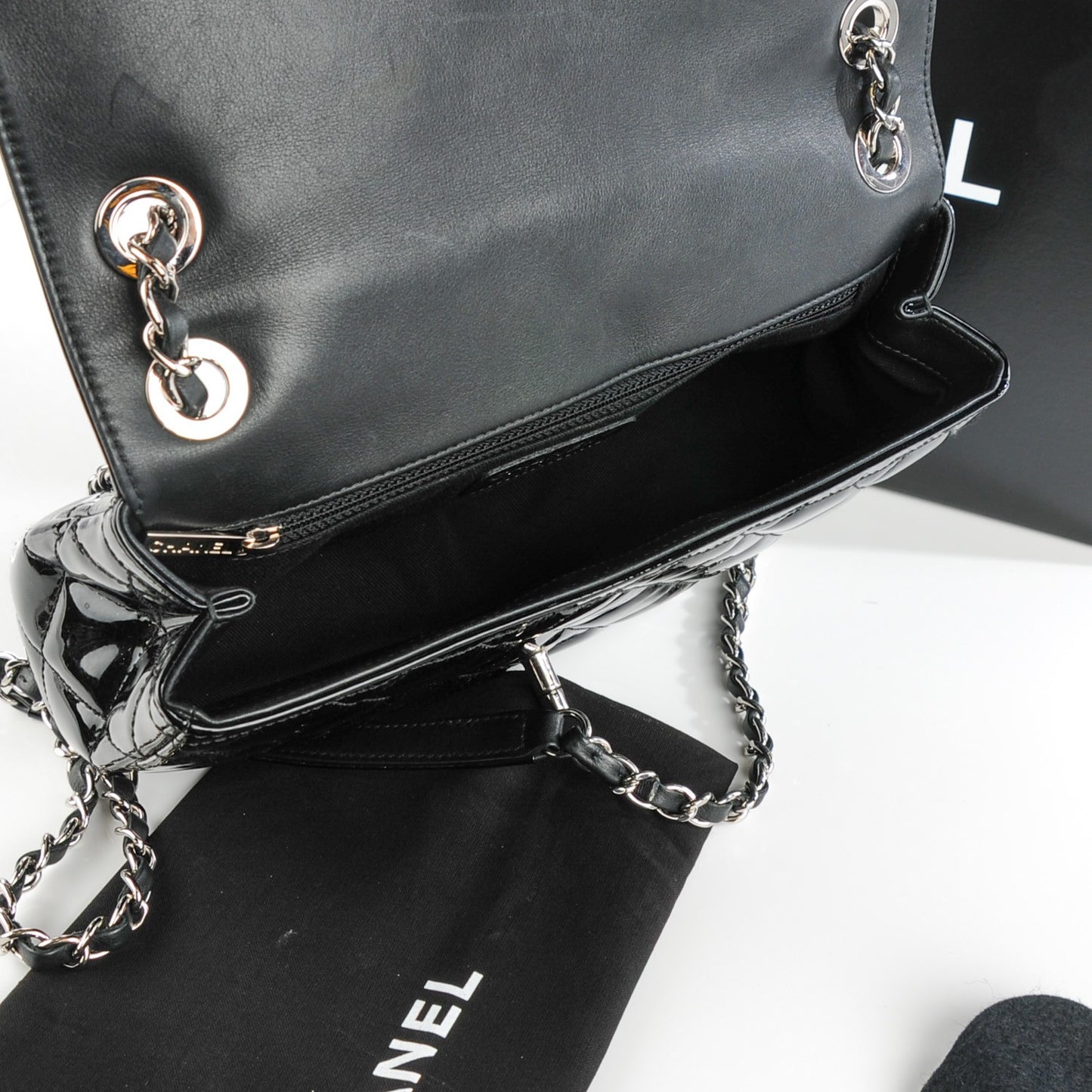 Patent Quilted Large Coco Shine Flap Black